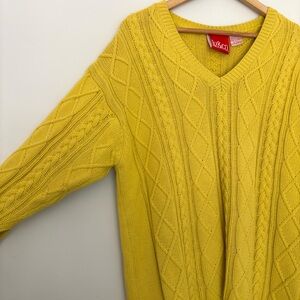 VTG Y2K Cable Knit Sweater Women's Large Yellow Liz & Co Crew Neck Cotton Chunky